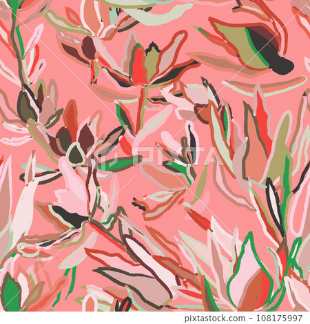 Floral brush strokes seamless pattern. Design for fashion textiles, graphics, backgrounds and crafts. Eps 10.  108175997