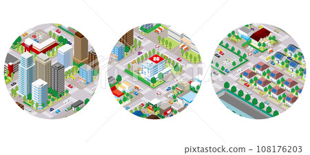 Three-dimensional view of the townscape. Cityscape. 108176203