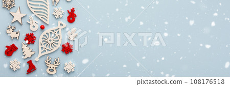 Christmas toys on a blue background 108176518
