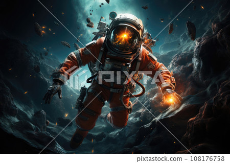 Futuristic space landscape and an astronaut in outer space 108176758