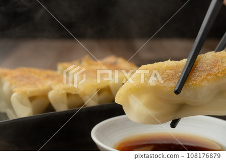 Fried gyoza with chopsticks 108176879