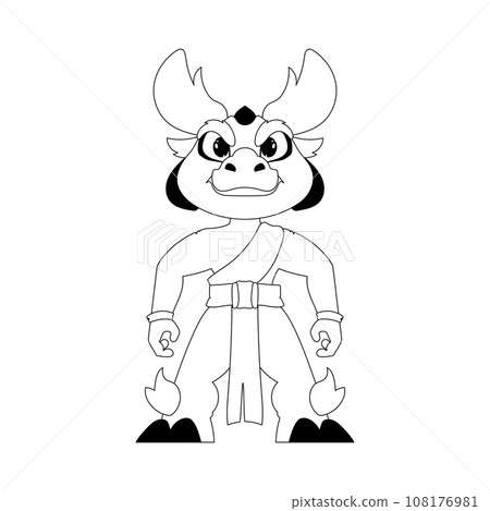 Mystical Shaolin warrior in the form of a Chinese dragon cartoon character. Coloring style Mystical Shaolin warrior in the form of a Chinese dragon cartoon character. Coloring style 108176981