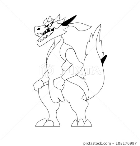 Mystical Shaolin warrior in the form of a Chinese dragon cartoon character. Coloring style Mystical Shaolin warrior in the form of a Chinese dragon cartoon character. Coloring style 108176997
