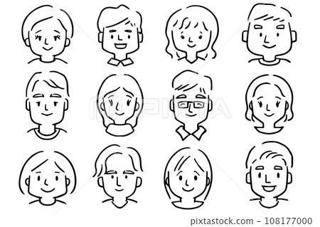 Faces of various men and women monochrome icon set Faces of various men and women monochrome icon set 108177000
