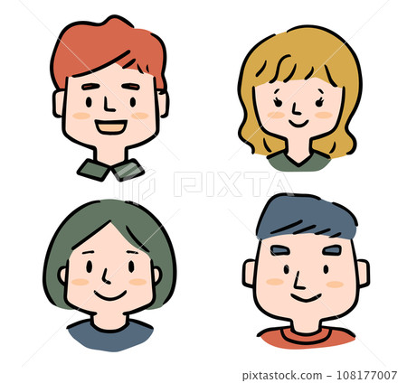 各種男性和女性面孔的圖標集 108177007