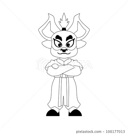 Mystical Shaolin warrior in the form of a Chinese dragon cartoon character. Coloring style 108177013