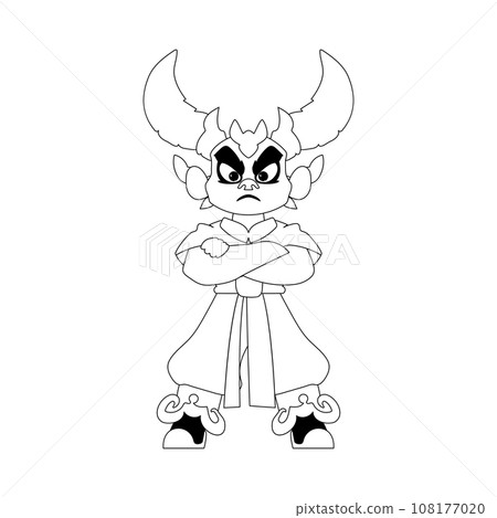 Cartoon funny and fabulous Viking or Chinese warrior. Coloring style Cartoon funny and fabulous Viking or Chinese warrior. Coloring style 108177020