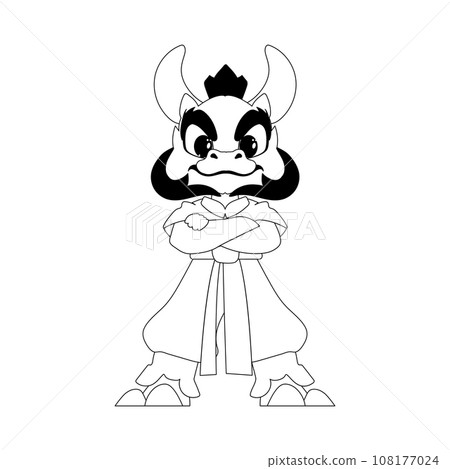 Mystical Shaolin warrior in the form of a Chinese dragon cartoon character. Coloring style Mystical Shaolin warrior in the form of a Chinese dragon cartoon character. Coloring style 108177024