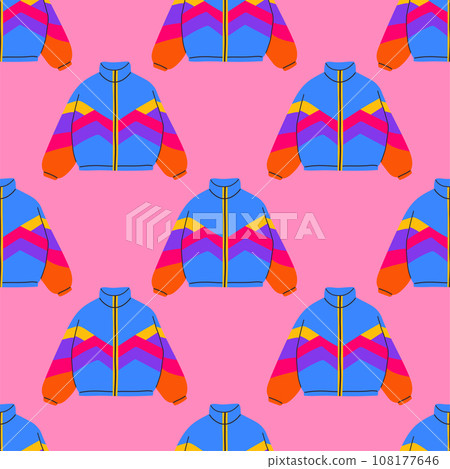 80s 90s seamless pattern in modern style flat, line style. Hand drawn vector illustration. 108177646