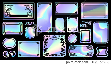 A label set with a hologram sticker design with a Japanese motif. A label set with a hologram sticker design with a Japanese motif. 108177652
