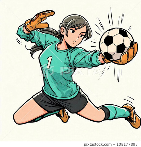 Female goalkeeper stopping a shot 108177895