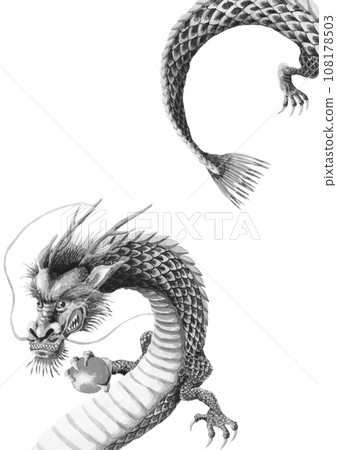 龍與墨水畫風格球 108178503
