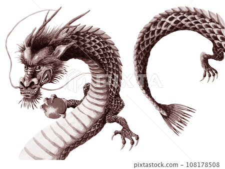 龍與水墨畫風格棕褐色色調球 108178508