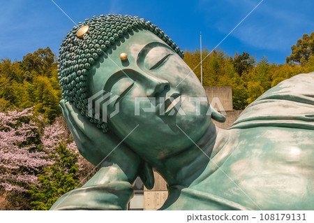 The reclining Buddha at Nanzoin temple in Fukuoka, Kyushu, Japan 108179131