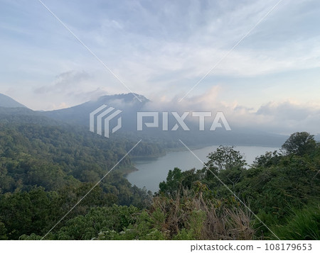 beautiful panorama of beautiful countryside of twin lake in bali. sunny afternoon. wonderful springtime landscape in mountains beautiful panorama of beautiful countryside of twin lake in bali. sunny afternoon. wonderful springtime landscape in mountains 108179653