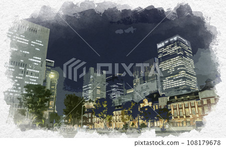 Watercolor style Tokyo Station Marunouchi station building Chiyoda-ku, Tokyo 108179678