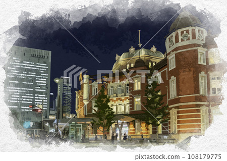 水彩風格的東京站丸之內車站大樓南圓頂東京千代田區 108179775