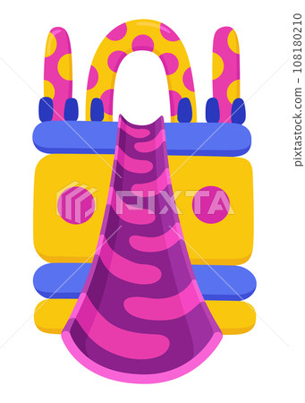Inflatable bouncy slide icon. Bright and fun playground for childhood activity in the park. Summer amusement activity space. Equipment for kids, vector illustration Inflatable bouncy slide icon. Bright and fun playground for childhood activity in the park. Summer amusement activity space. Equipment for kids, vector illustration 108180210