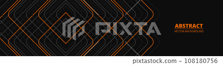 Orange and gray lines on black abstract banner wide horizontal background with modern or art deco texture pattern. 108180756