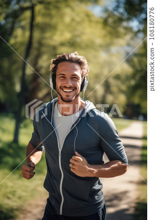Jogging in the fresh air with your favorite music in headphones, away from the noise of the big city 108180776
