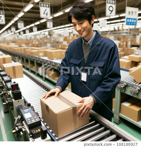 A worker checking products in a warehouse 108180927