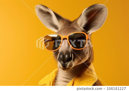 Fashionable kangaroo poses with attitude in sunglasses and scarf, adding a unique touch of street style to Australia's iconic fauna. AI Generative. 108181227