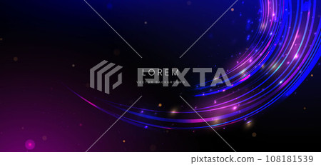 Abstract futuristic neon blue light curved lines on dark blue background. Abstract futuristic neon blue light curved lines on dark blue background. 108181539