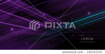 Abstract purple and blue light rays on black background with lighting effect and bokeh. 108181541