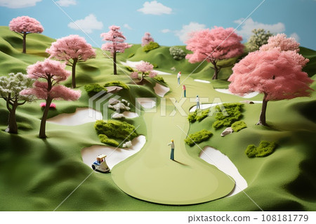 Spring golf course (3D) diorama 108181779