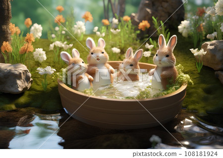 Rabbit hot spring (3D) diorama 108181924