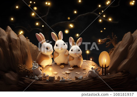 Rabbit hot spring (3D) diorama 108181937
