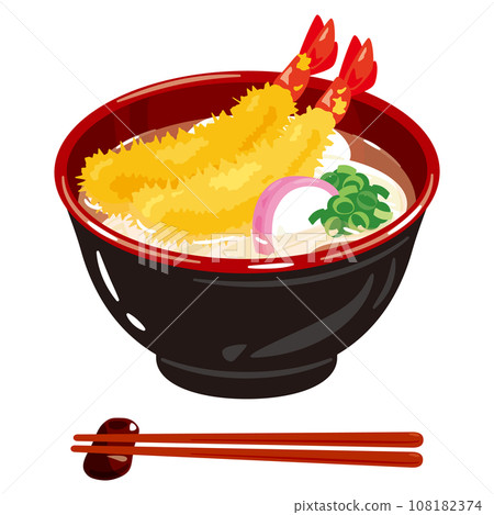 New Year's Eve udon served in a bowl Shrimp tempura udon 108182374