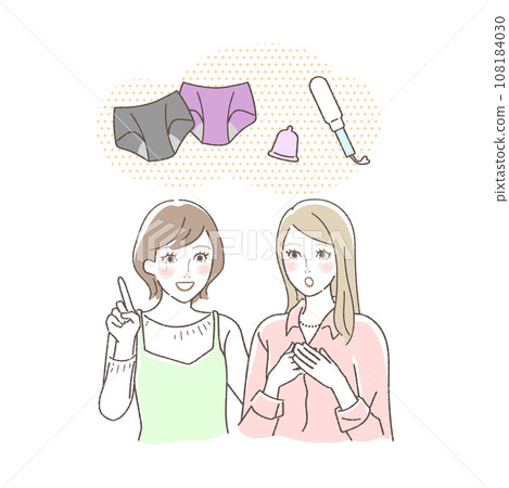 Illustration of women talking about sanitary products Illustration of women talking about sanitary products 108184030