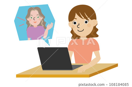Japanese woman listening to a foreign teacher online Japanese woman listening to a foreign teacher online 108184085