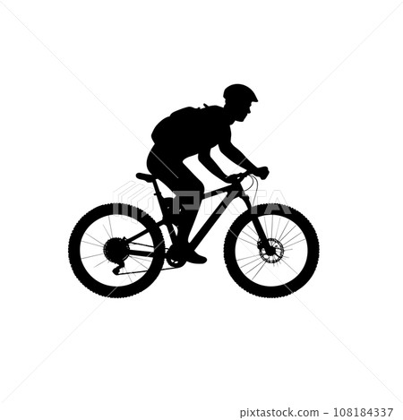Mountain biker black icon on white background. Mountain biker silhouette Mountain biker black icon on white background. Mountain biker silhouette 108184337