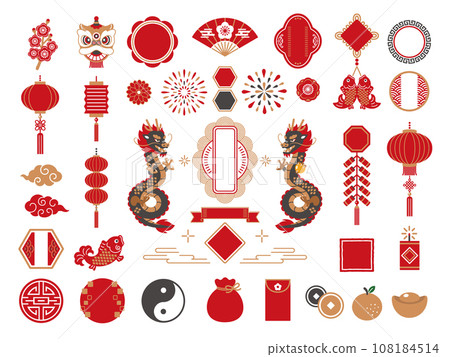 龍與中式裝飾框及圖示素材集 108184514