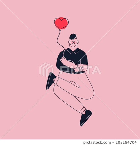 Blood donor. A young man sits with a blood sampling catheter in a vein. Vector isolated abstract character. 108184704