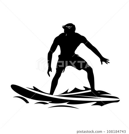 Surfer black icon on white background. Surfer silhouette 108184743