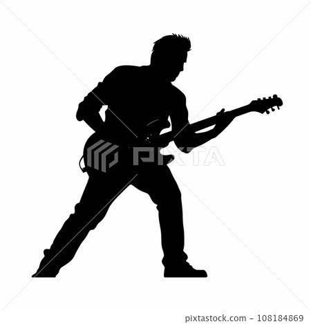 Guitarist black icon on white background. Guitarist silhouette 108184869