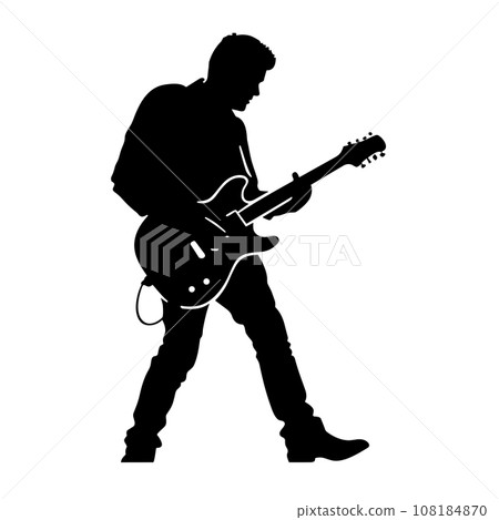 Guitarist black icon on white background. Guitarist silhouette 108184870