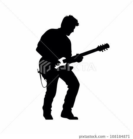 Guitarist black icon on white background. Guitarist silhouette 108184871