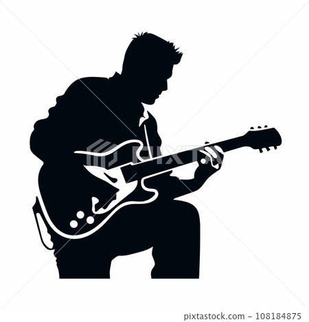 Guitarist black icon on white background. Guitarist silhouette 108184875