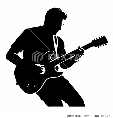 Guitarist black icon on white background. Guitarist silhouette 108184876