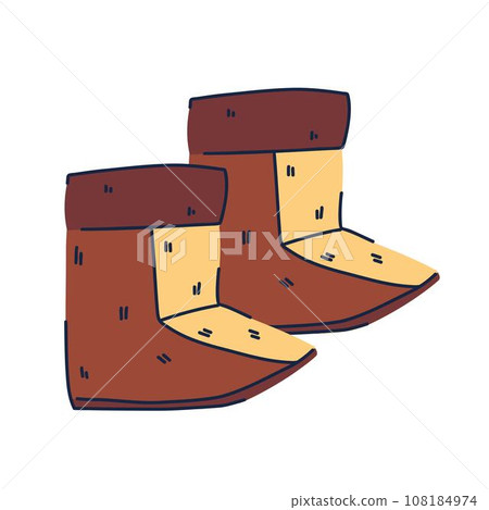 Illustration of childysh vintage pima shoes, winter warm clothes, felt boots 108184974