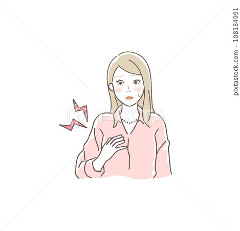 一名患有乳房緊張症的婦女的插圖 108184991