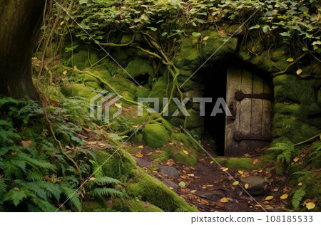 Subject emerges from secret door to secret room Subject emerges from secret door to secret room 108185533