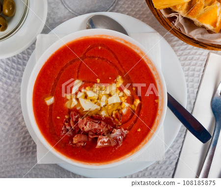 Cordoba salmorejo with ham and egg 108185875