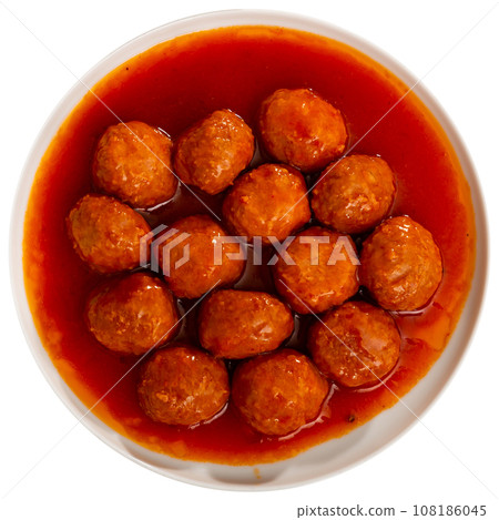Appetizing meatballs with tomato sauce served on platter Appetizing meatballs with tomato sauce served on platter 108186045