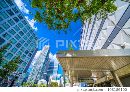 日本十月的東京城市景觀。新宿車站前的新宿副中心、Cocoon Tower等景觀=24號 108186100