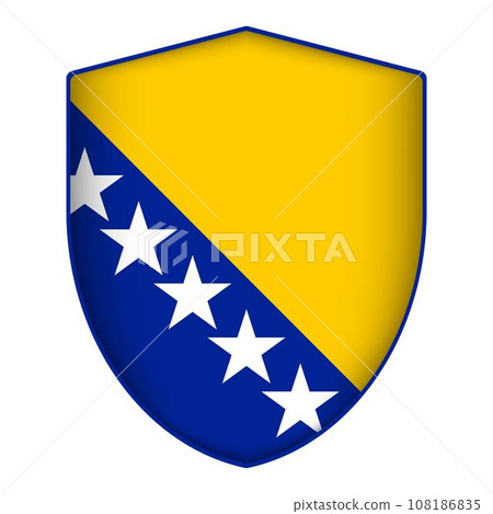 Bosnia and Herzegovina flag in shield shape. Vector illustration. 108186835